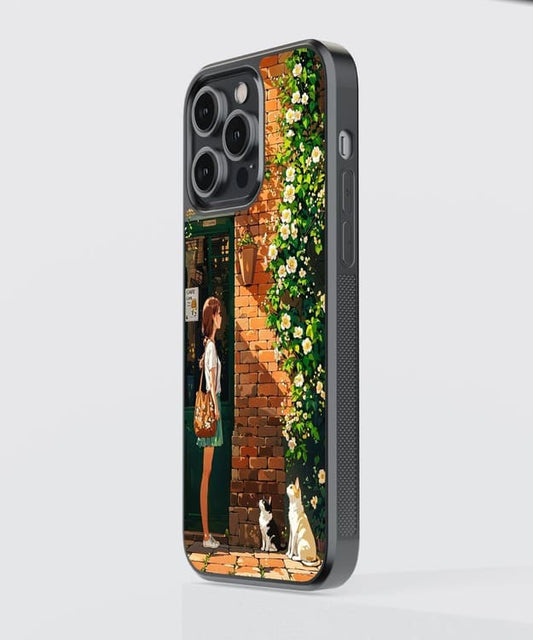 Cats Watching Girl Glass Case