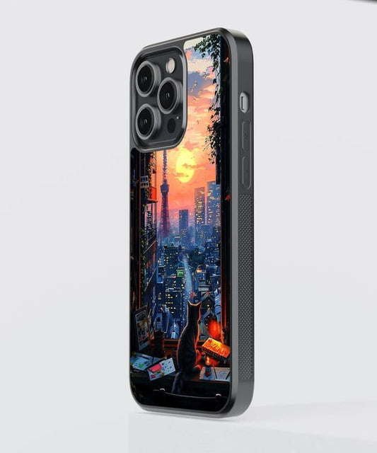 Cat Gazing Sunset Glass Case