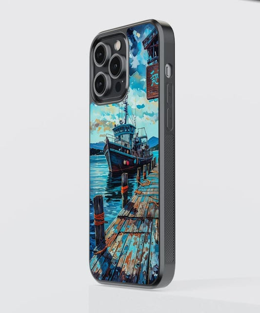 Boat At Dock Glass Case