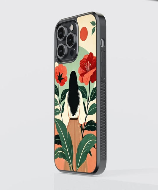 Abstract Girl Floral Glass Case