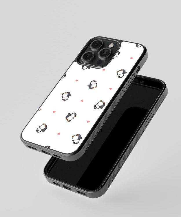 Penguin Hearts Glass Case