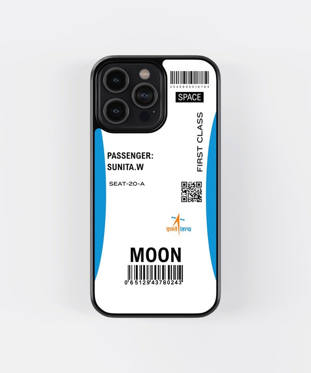 Custom Moon Boarding Pass Glass Case