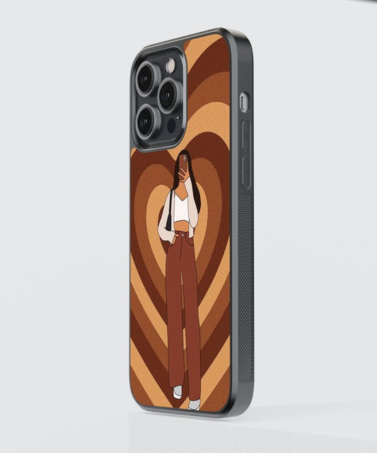 Brown Hearts Girl Glass Case