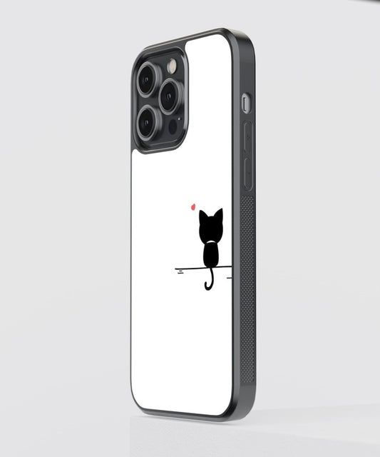 Black Cute Cat Sitting Glass Case