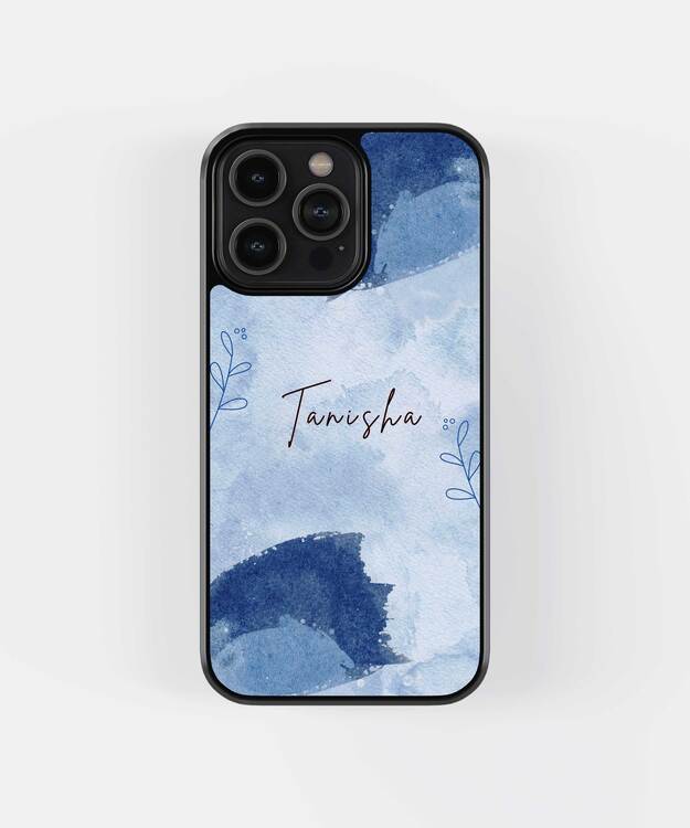 Blue Custom Name Aesthetics Glass Case