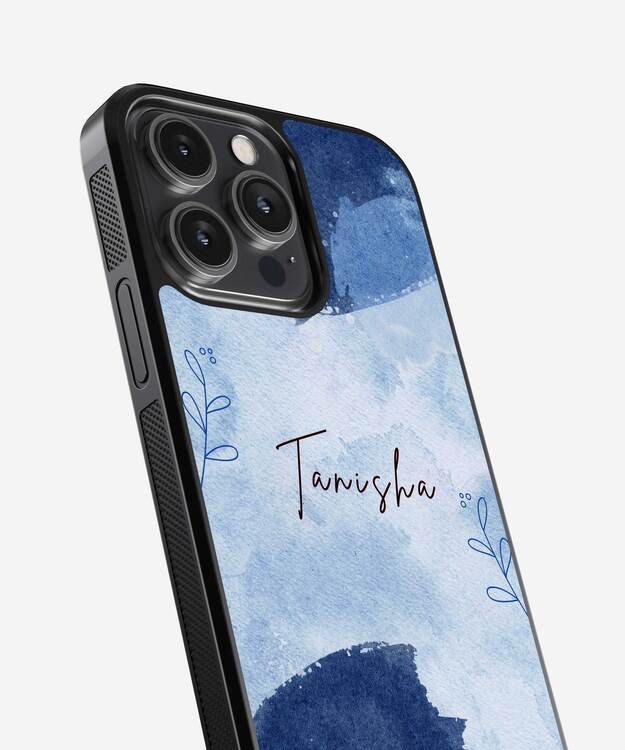 Blue Custom Name Aesthetics Glass Case