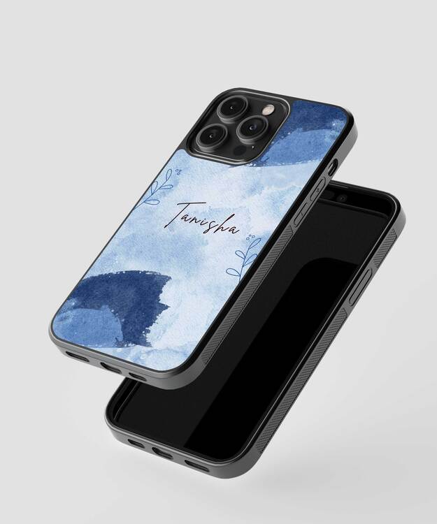 Blue Custom Name Aesthetics Glass Case