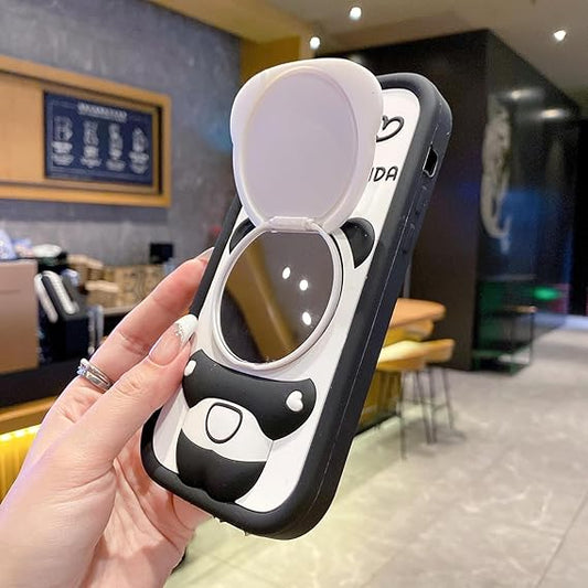 Cute Panda With Mirror Soft Silicone Case