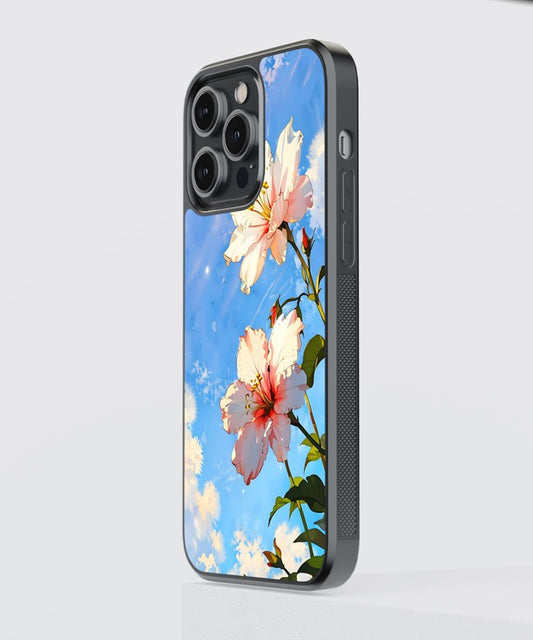 White Flowers Glass Case