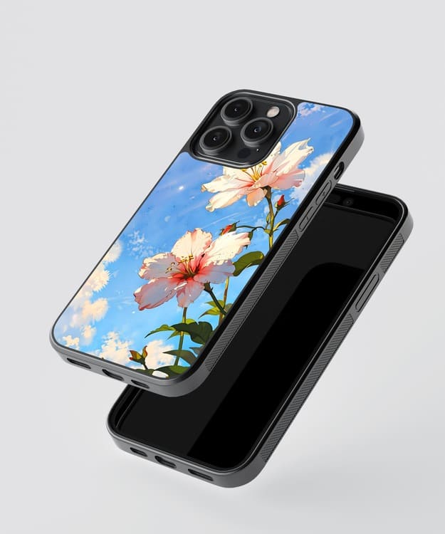 White Flowers Glass Case