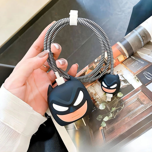 iPhone Charger Case Cover - Batman - 4 Piece Set (With Wire Protector)