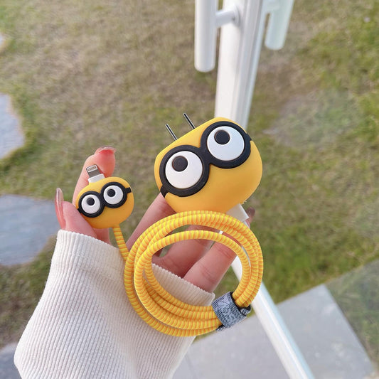 iPhone Charger Case Cover - Minions - 4 Piece Set (With Wire Protector)