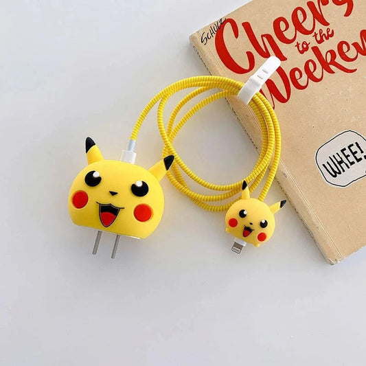 iPhone Charger Case Cover - Pikachu - 4 Piece Set (With Wire Protector)
