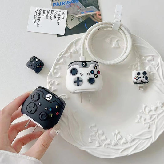 iPhone Charger Case Cover - XBOX White - 4 Piece Set (With Wire Protector)