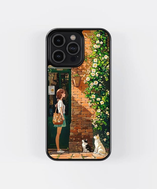 Cats Watching Girl Glass Case