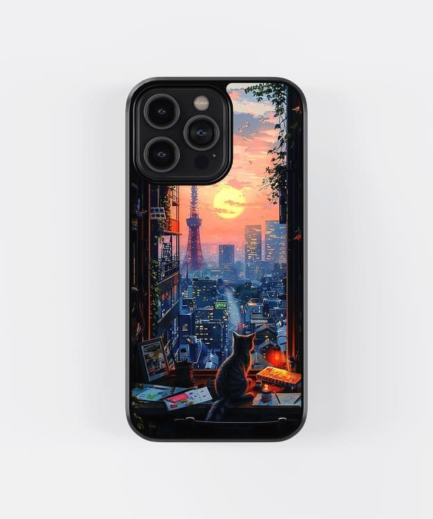 Cat Gazing Sunset Glass Case