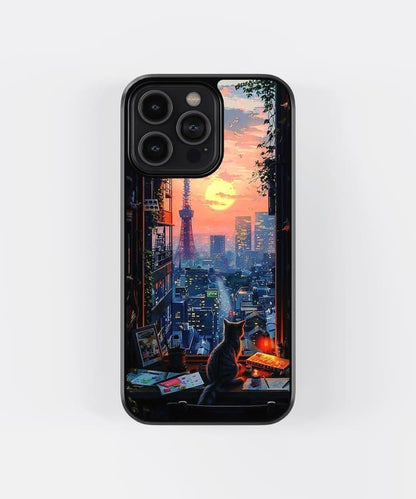 Cat Gazing Sunset Glass Case