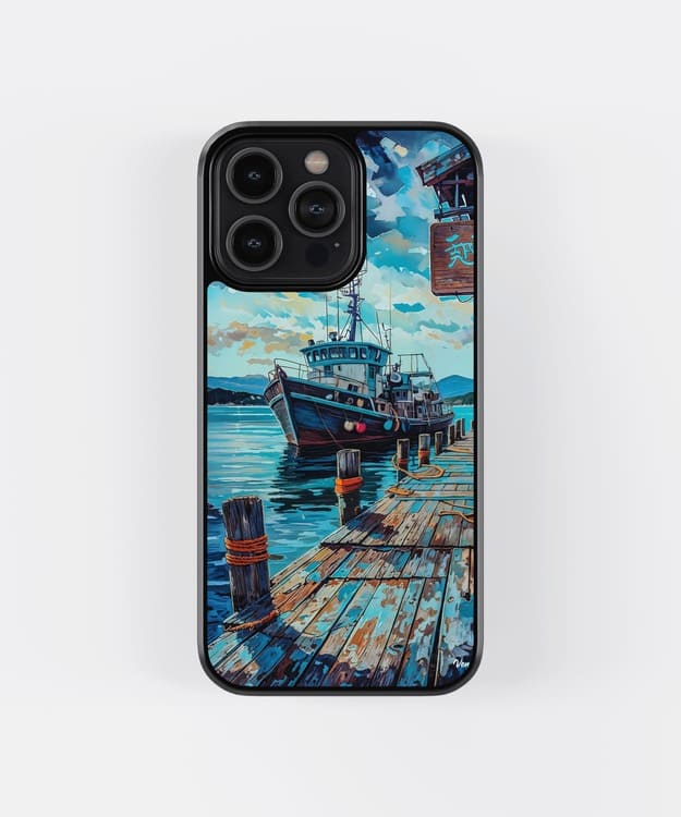 Boat At Dock Glass Case