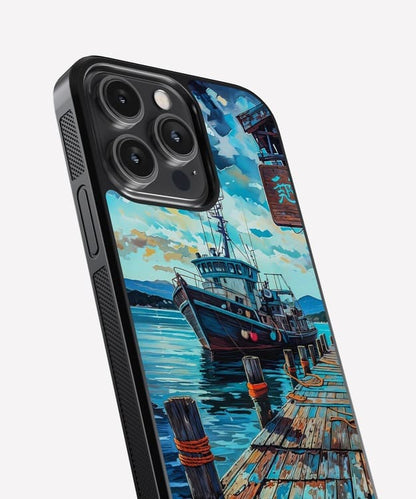 Boat At Dock Glass Case
