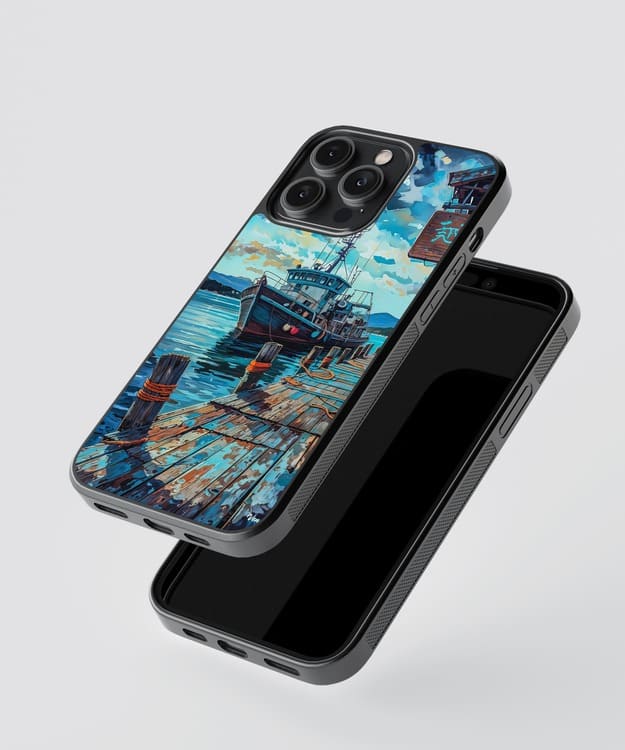 Boat At Dock Glass Case