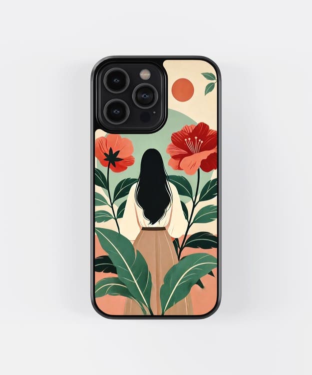 Abstract Girl Floral Glass Case