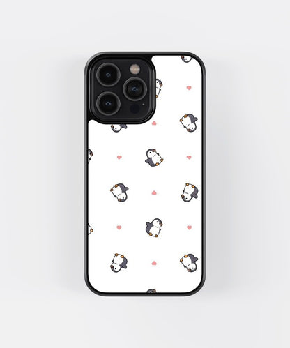 Penguin Hearts Glass Case