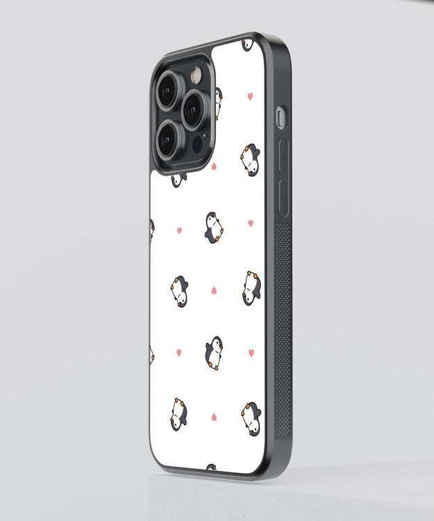 Penguin Hearts Glass Case