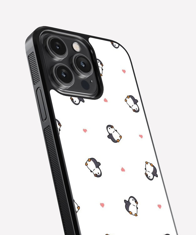 Penguin Hearts Glass Case