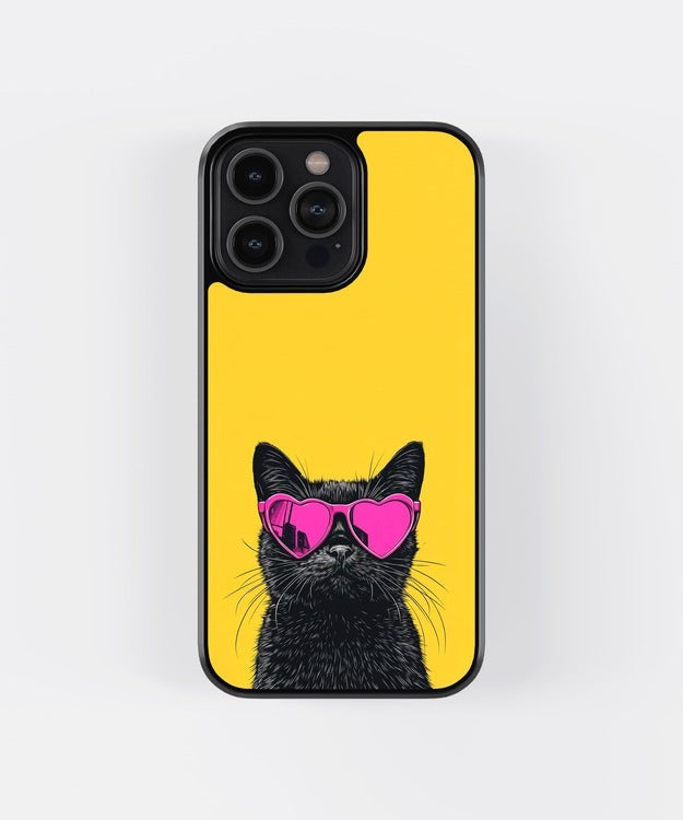 Cat With Pink Shades Glass Case
