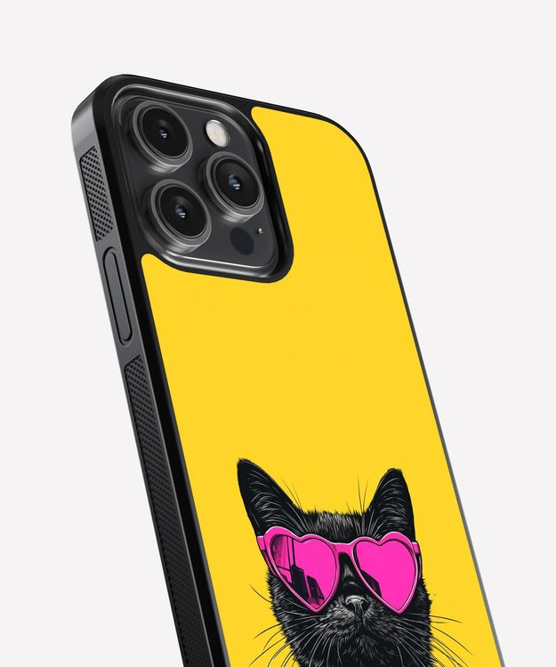 Cat With Pink Shades Glass Case
