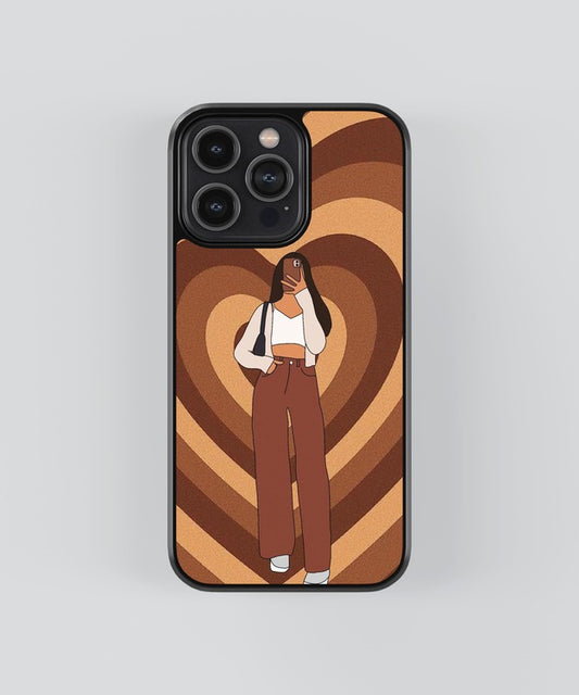 Brown Hearts Girl Glass Case