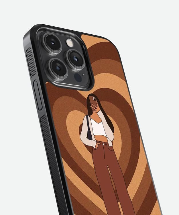 Brown Hearts Girl Glass Case