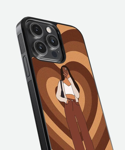 Brown Hearts Girl Glass Case