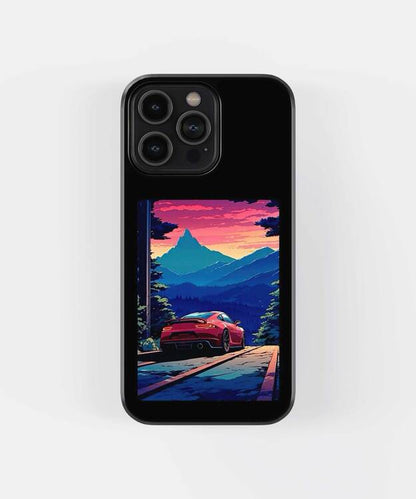 Racer Car In Mountains Glass Case