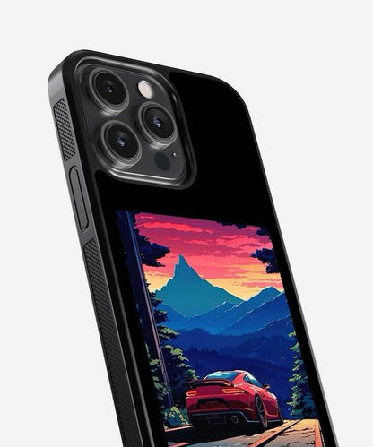 Racer Car In Mountains Glass Case
