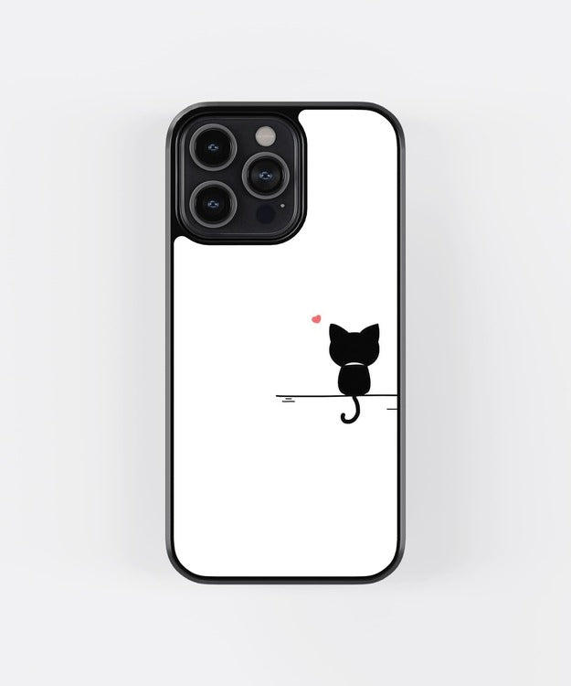 Black Cute Cat Sitting Glass Case