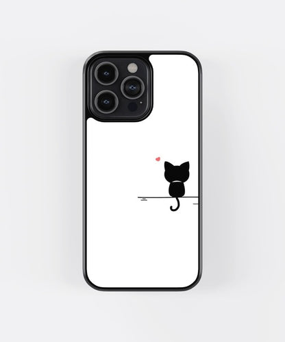 Black Cute Cat Sitting Glass Case