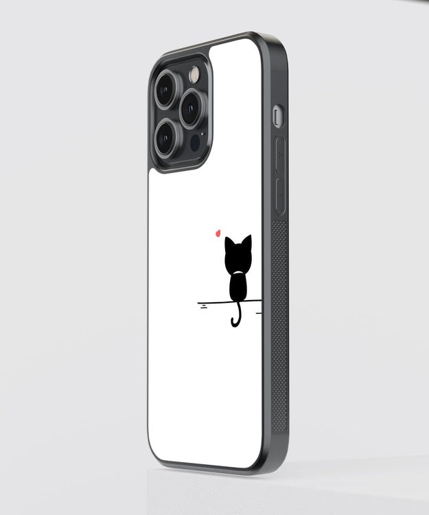 Black Cute Cat Sitting Glass Case