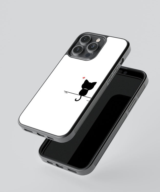 Black Cute Cat Sitting Glass Case