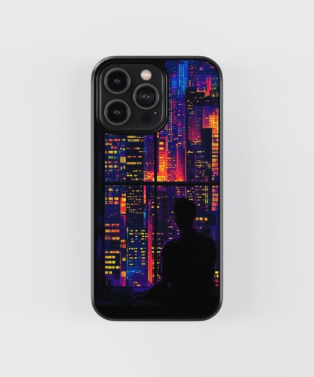 Alone Man Nightlife Lights Glass Case