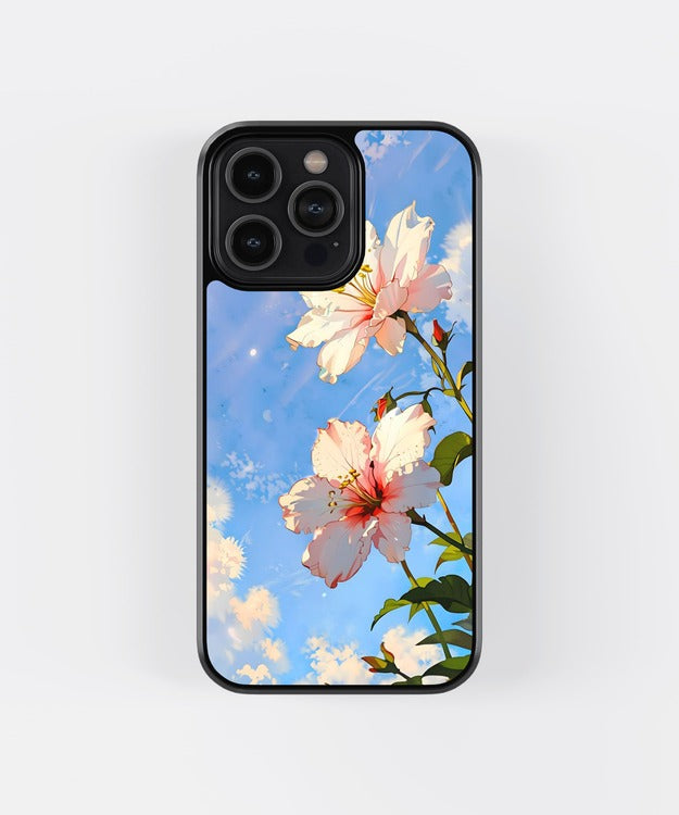 White Flowers Glass Case