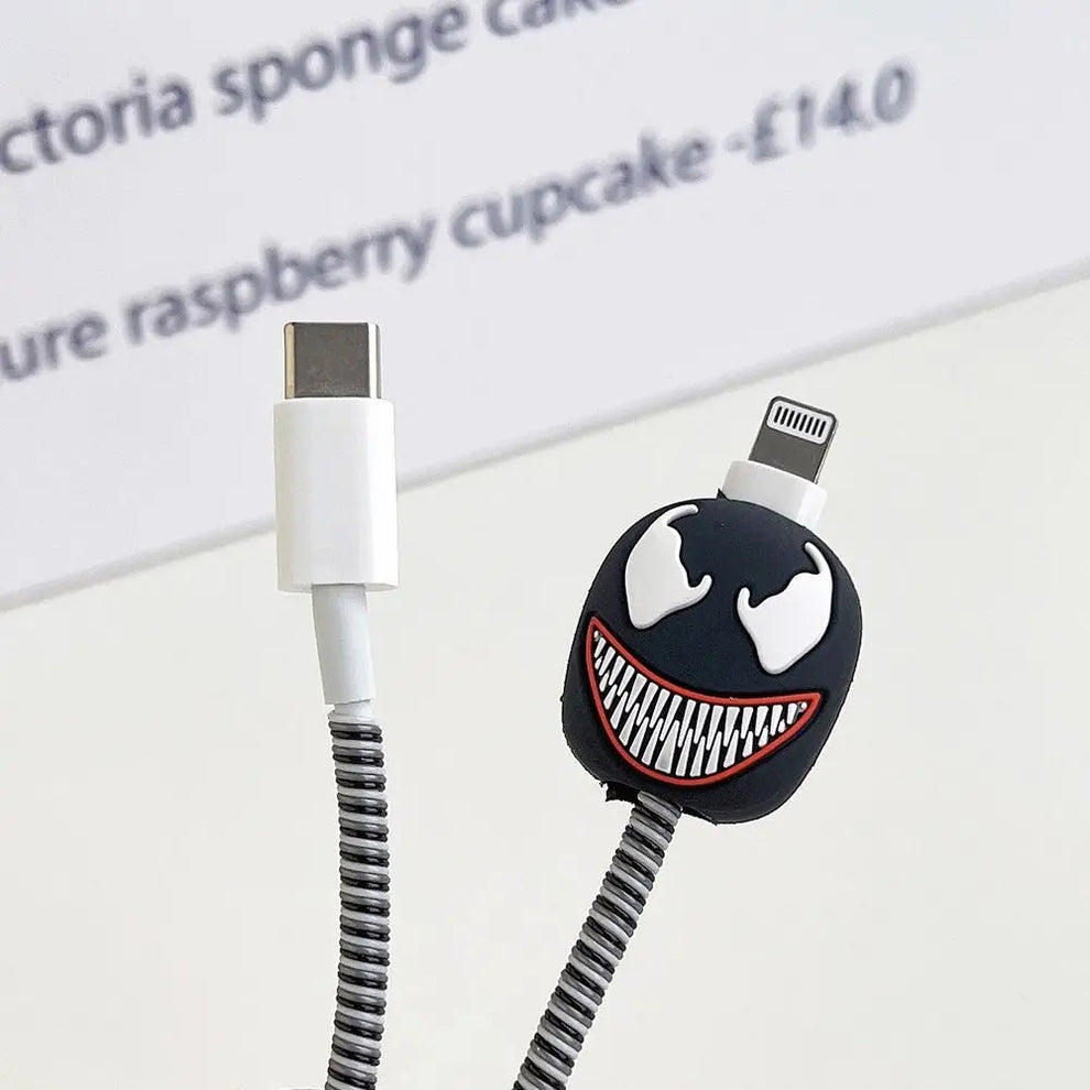 iPhone Charger Case Cover - Marvel Venom - 4 Piece Set (With Wire Protector)