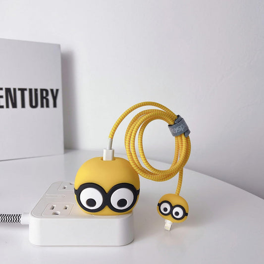 iPhone Charger Case Cover - Minions - 4 Piece Set (With Wire Protector)
