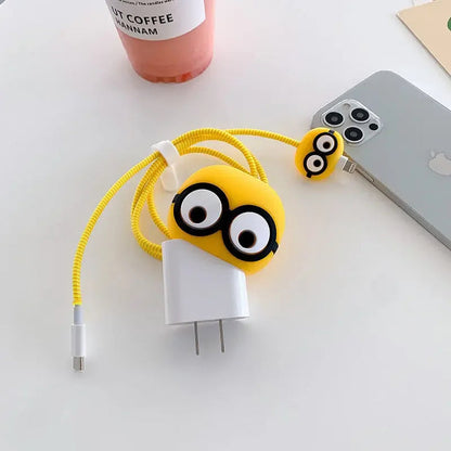 iPhone Charger Case Cover - Minions - 4 Piece Set (With Wire Protector)