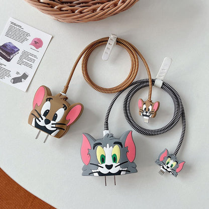 iPhone Charger Case Cover - Tom & Jerry - 4 Piece Set (With Wire Protector)