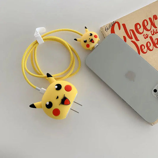 iPhone Charger Case Cover - Pikachu - 4 Piece Set (With Wire Protector)