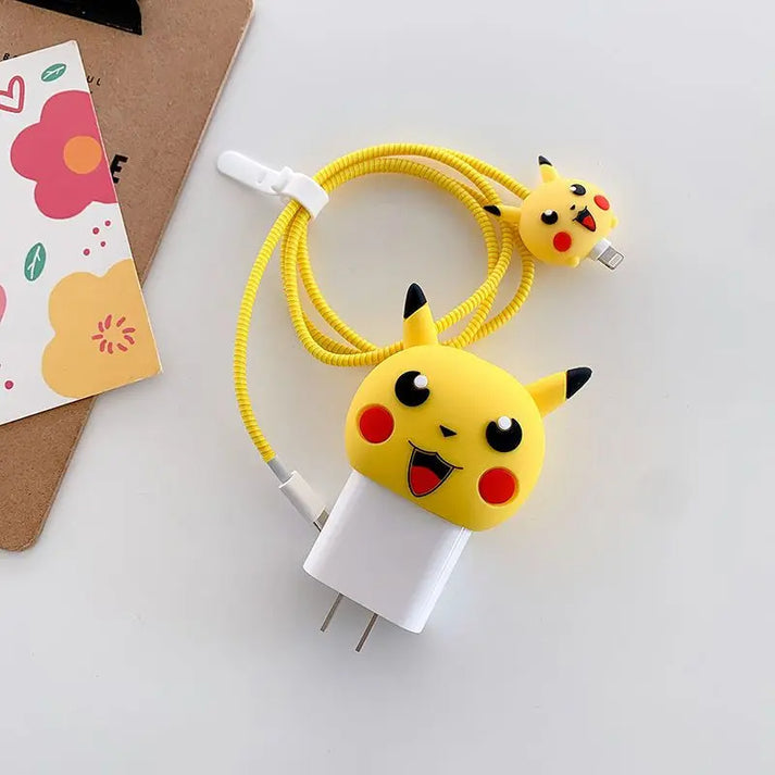 iPhone Charger Case Cover - Pikachu - 4 Piece Set (With Wire Protector)