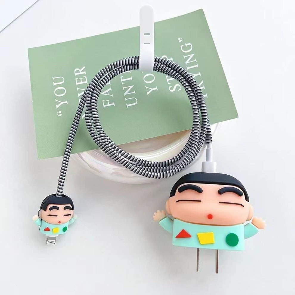 iPhone Charger Case Cover -  Shinchan - 4 Piece Set (With Wire Protector)