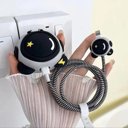 iPhone Charger Case Cover -  Cute Astronaut - 4 Piece Set (With Wire Protector)
