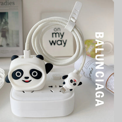 iPhone Charger Case Cover - Panda - 4 Piece Set (With Wire Protector)